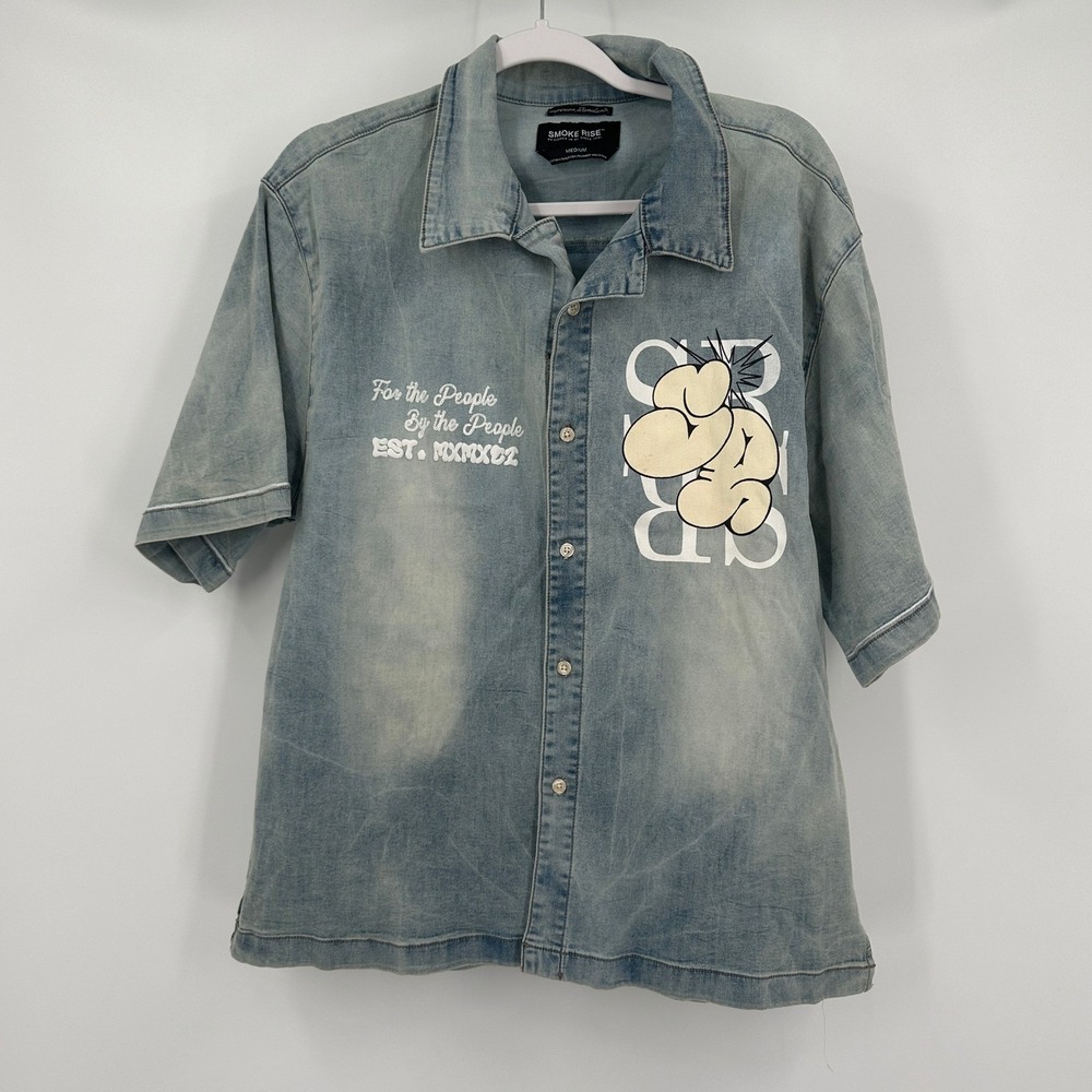 Smoke Rise Mens Graphic Denim Shirt Size M Light Wash Short Sleeve We The People